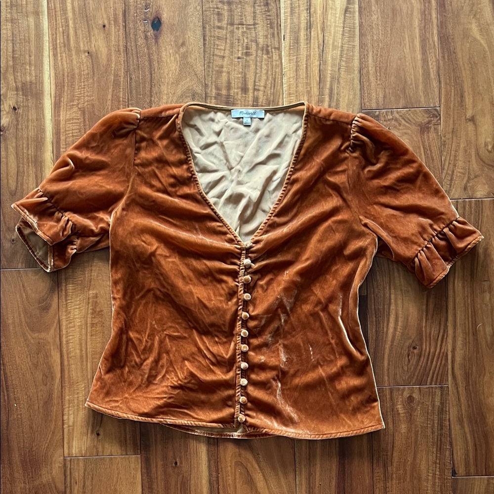 Madewell Rust Velvet Button-Front Women's Top